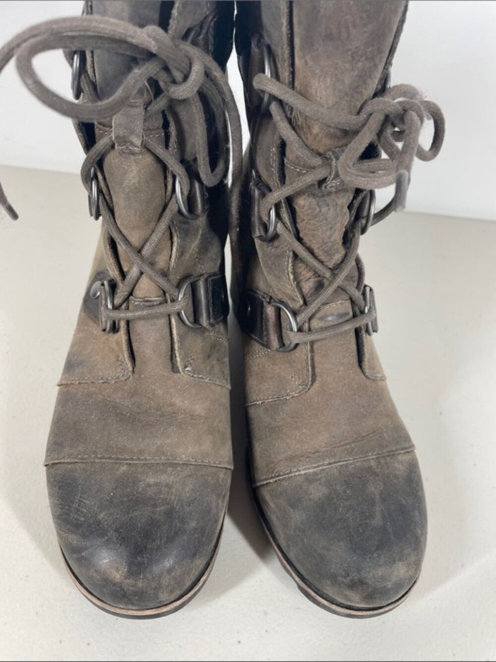 Sorel Brown Y2K Inspired Lace Up Wedge Leather Boots Outdoor Hiking Fall Size 6 - Picture 7 of 13